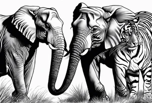 Elephant and tiger tattoo idea