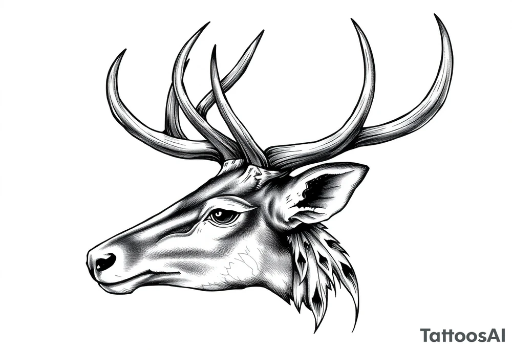 a rain deer horn with wood pattern on it tattoo idea