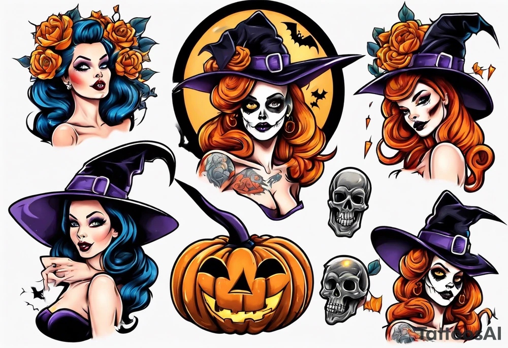 halloween pin up tattoo idea
