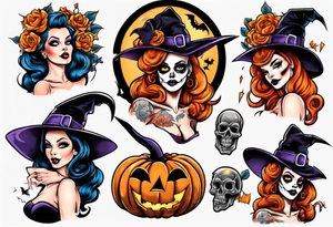 halloween pin up tattoo idea