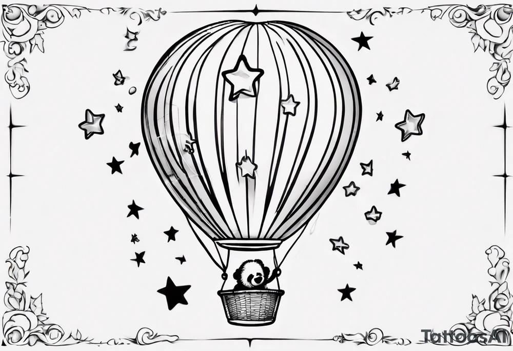 Hot water balloon with star and heart balloons and teddy inside the balloon tattoo idea