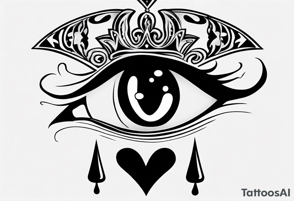 simple queen of hearts crying black tears, with blank eyes tattoo idea