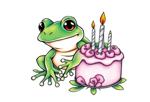 A frog and a birthday cake tattoo idea