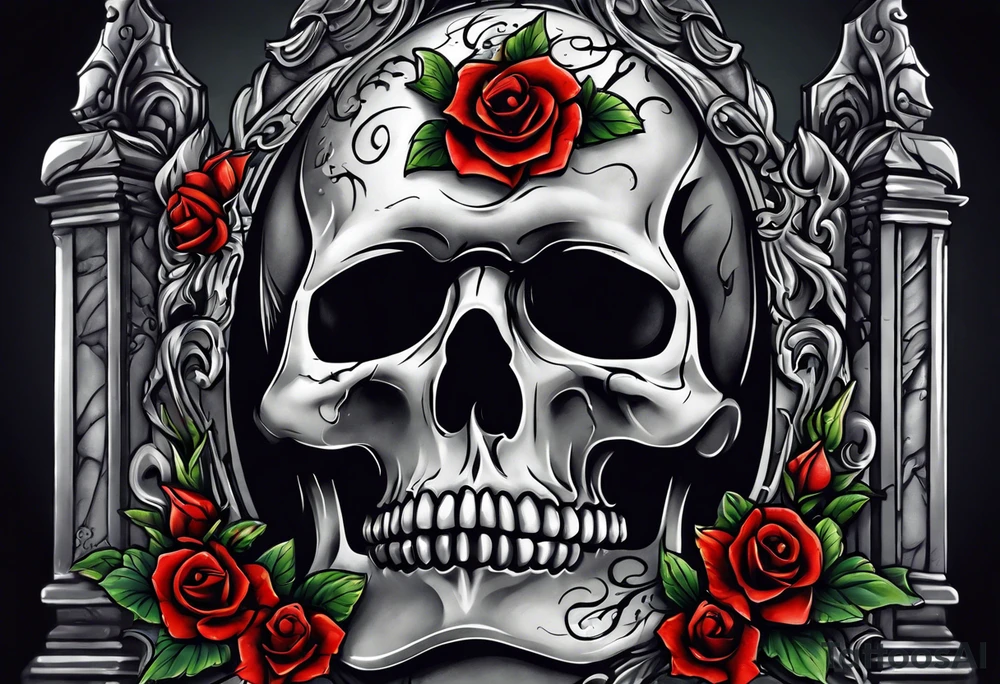 Person emerging from grave. 
MIW Reincarnate written on gravestone tattoo idea