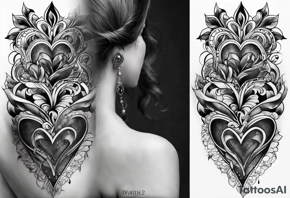 Cover up 2 hearts over lapping on back at base of neck tattoo idea