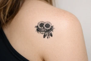 sunflowers with feathers and female Indian headband ribbon tattoo idea