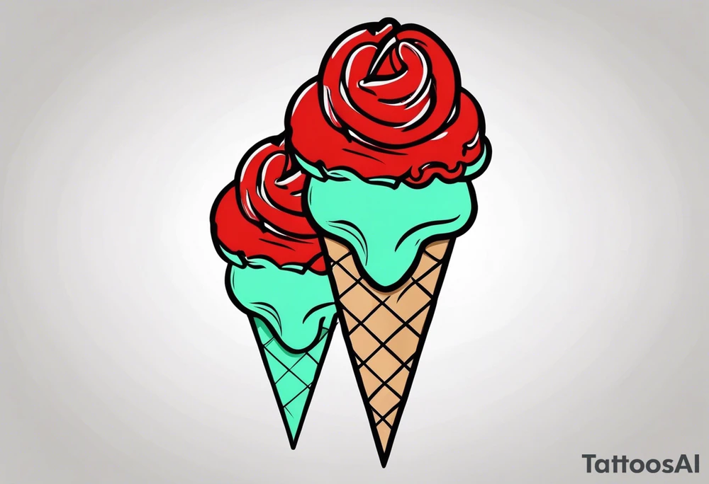 mint chocolate chip ice cream cone with small red heart on it somewhere. tattoo idea
