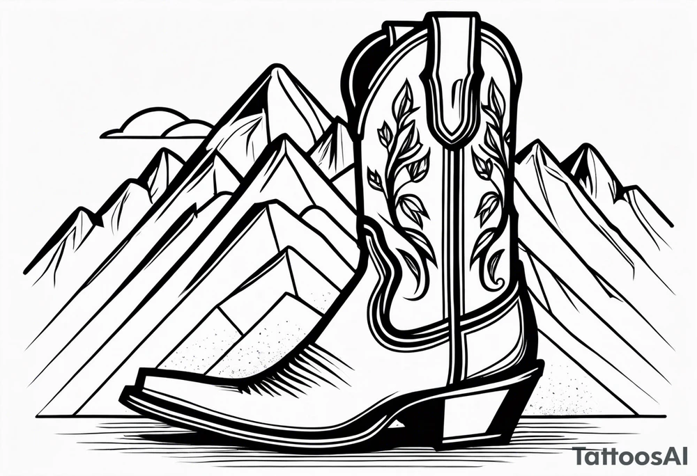 cowboy boot and mountains tattoo idea