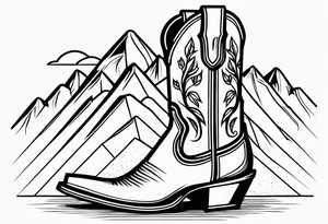 cowboy boot and mountains tattoo idea