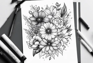 Flower bouquet with 5 flowers tattoo idea