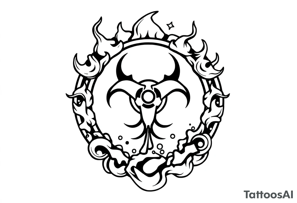 Contagion sign with toxic spill behind tattoo idea