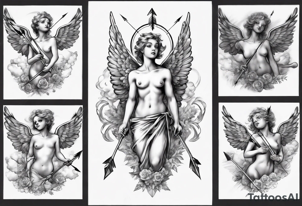 Cherub heaven sleeve with an arrow through chest tattoo idea