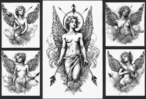 Cherub heaven sleeve with an arrow through chest tattoo idea