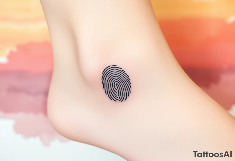 A negative space fingerprint on a watercolor background in warm sunset hues tattoo idea