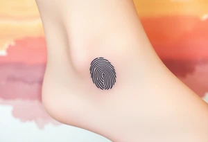 A negative space fingerprint on a watercolor background in warm sunset hues tattoo idea