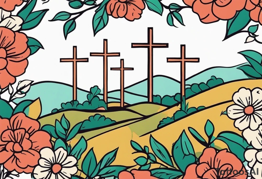 three crosses on hill


vintage flowers
old school vintage simple traditional design 



bold color simple tattoo idea