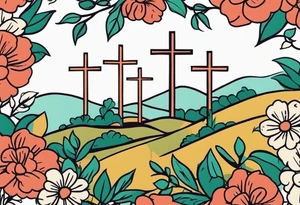 three crosses on hill


vintage flowers
old school vintage simple traditional design 



bold color simple tattoo idea