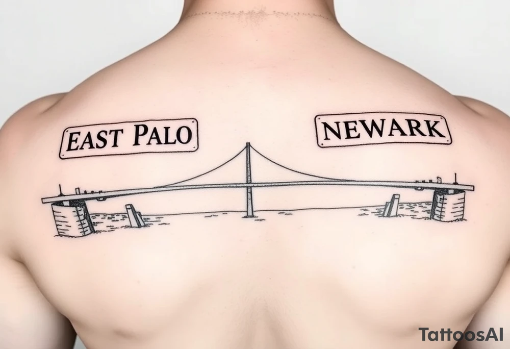 East Palo city sign and Newark city sign on opposite sides of a bridge going across water in California tattoo idea
