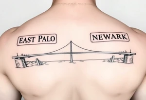 East Palo city sign and Newark city sign on opposite sides of a bridge going across water in California tattoo idea