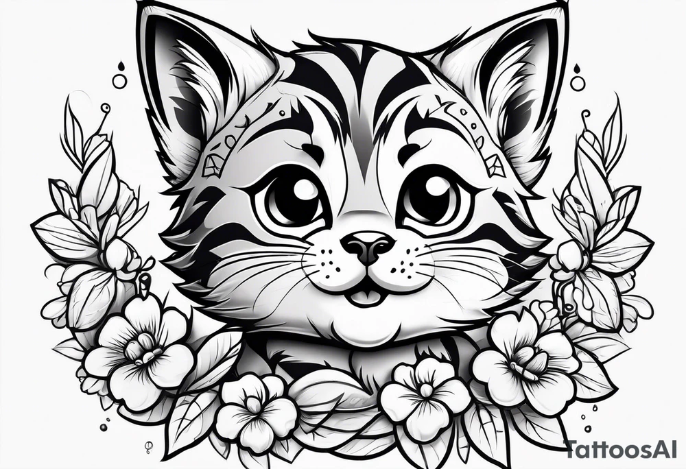 Super cute cartoon happy wildcat cub tattoo idea