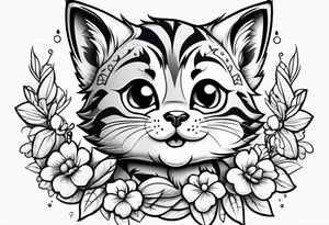 Super cute cartoon happy wildcat cub tattoo idea