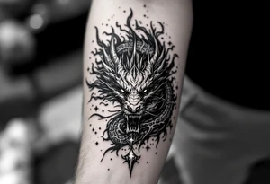 legendary dragon scene with energy aura and power effects tattoo idea