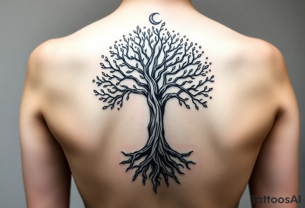 mystical tree of life with cosmic roots and celestial branches tattoo idea mystical tree of life with cosmic roots and celestial branches tattoo idea
