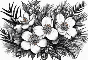 Orange blossoms with palmettoes and cypress trees tattoo idea