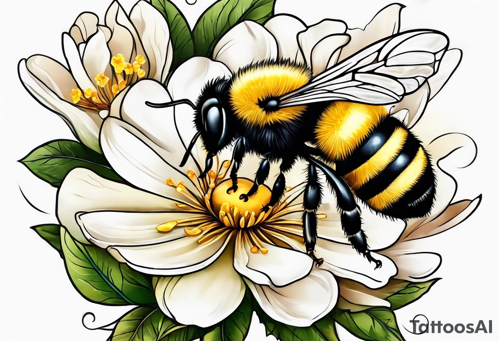 Little Bee and flowers tattoo idea