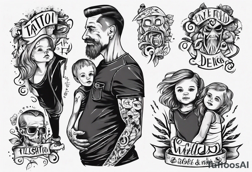Tattoo with dad and kids, a boy and a girl tattoo idea