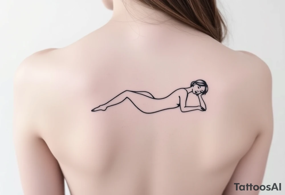 delicate small silhouette of woman lying on her side tattoo idea