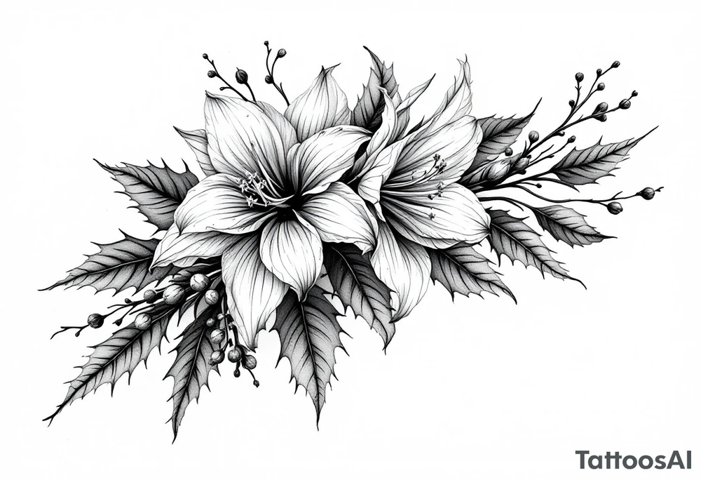 narcissus flowers and holly tattoo idea