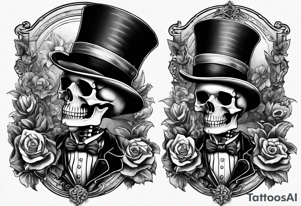 old time skeleton wearing a top hat holding a bible tattoo idea