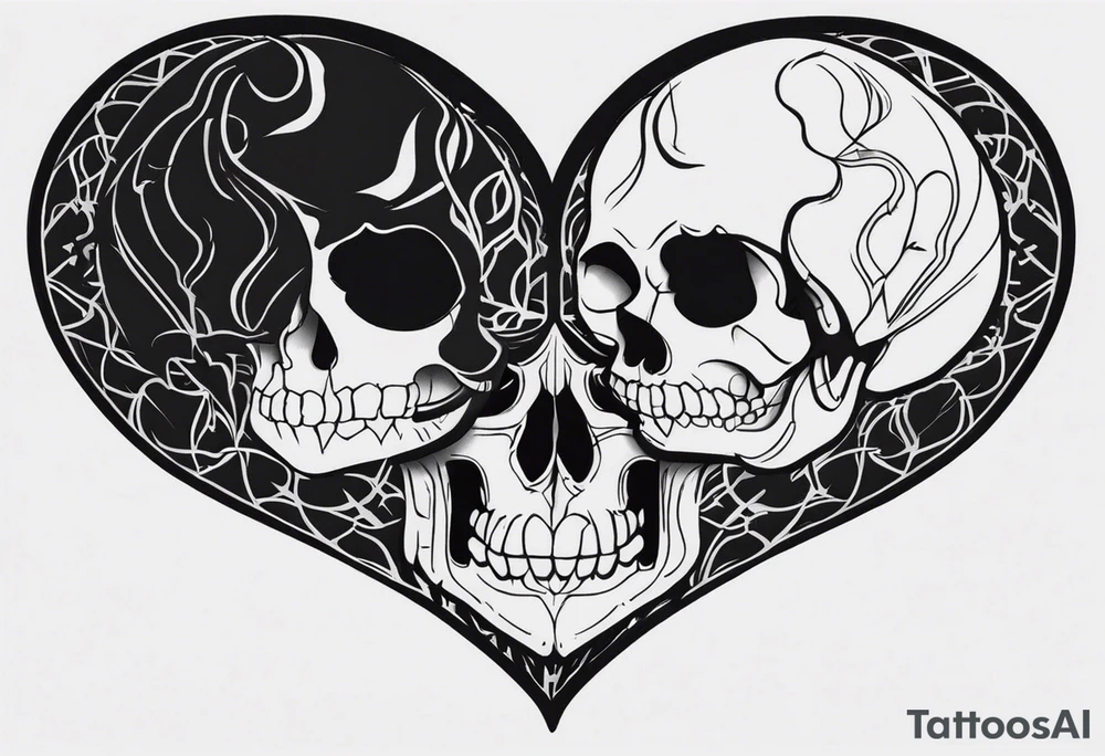 merge heart and skull tattoo idea