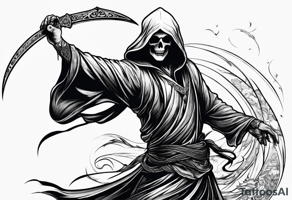 Man dancing with the grim reaper tattoo idea