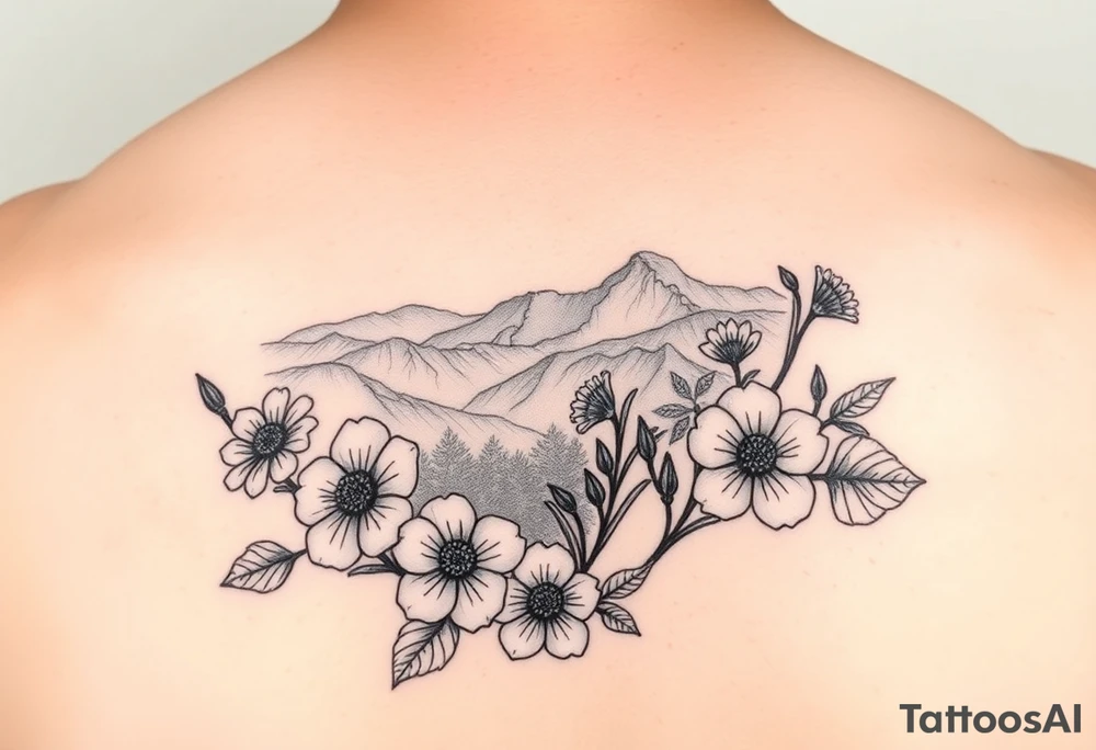 Flowers in the great smoky mountains view tattoo idea