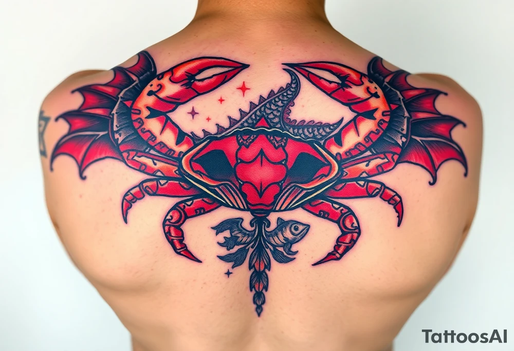 Crab, fish, dragon tattoo idea