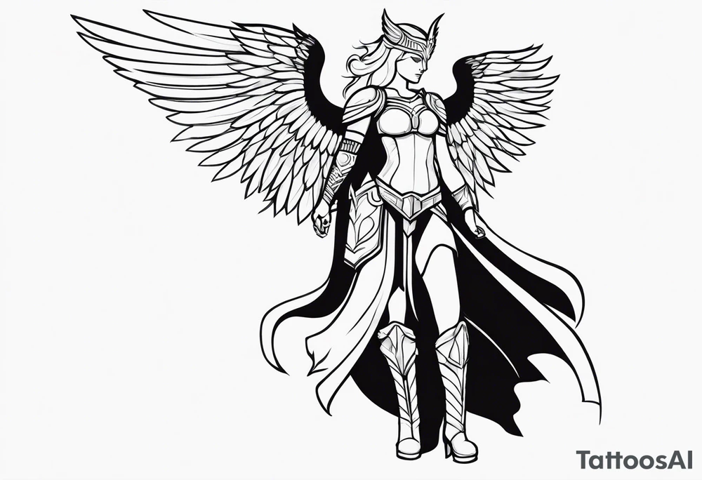 The full body of a Valkyrie with wings tattoo idea