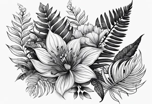 Fern leaf and flower tattoo idea