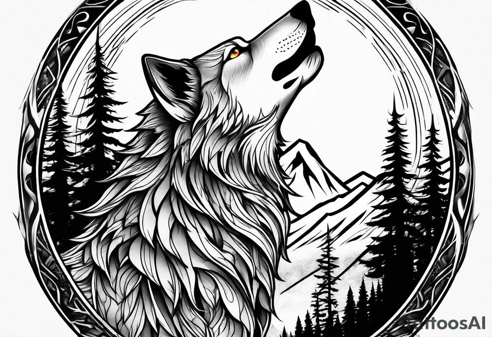 Howling wolf tattoo idea