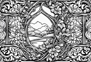 stone road leafy vines tattoo idea