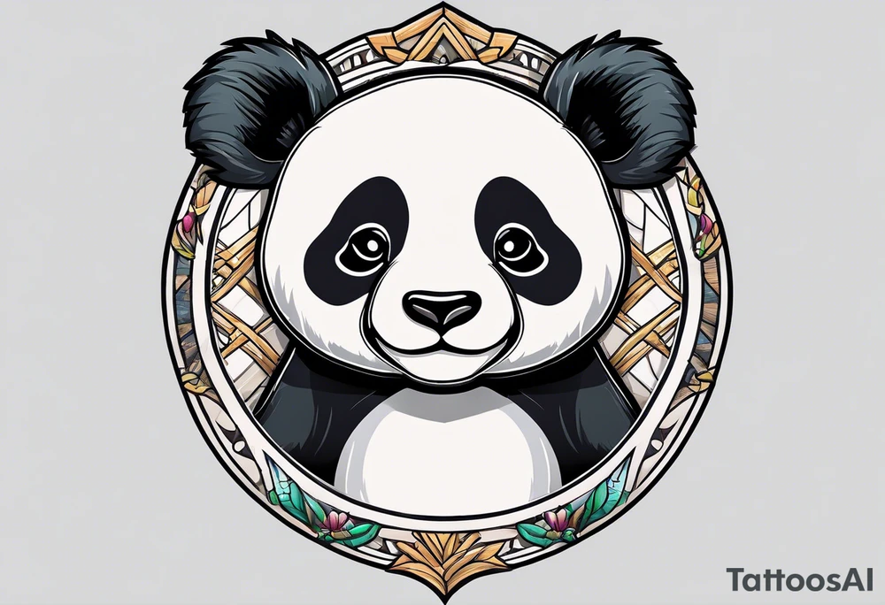 Cute panda only face with bamboo tattoo idea