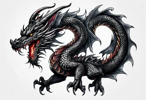 Full body black dragon wrapping around arm tattoo idea