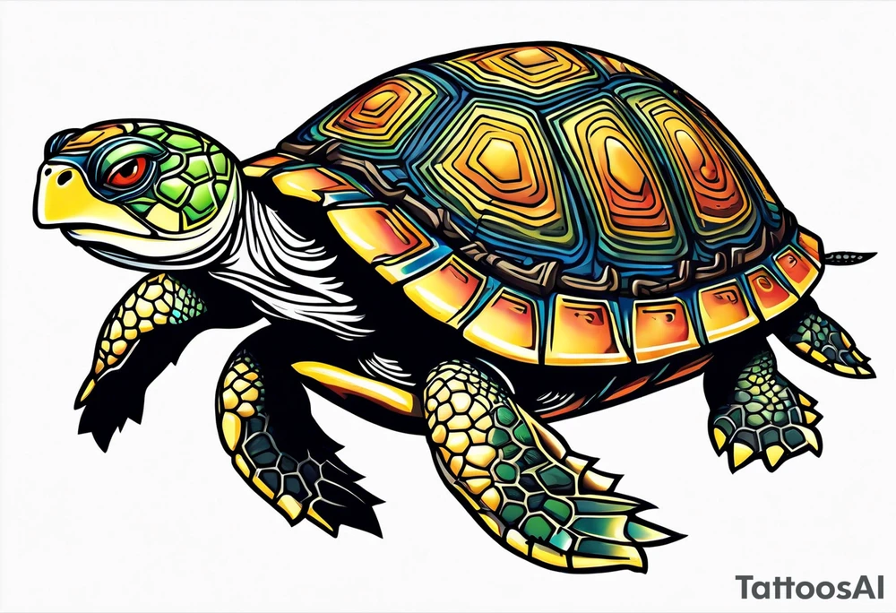 Turtle running across the finish line of a marathon tattoo idea
