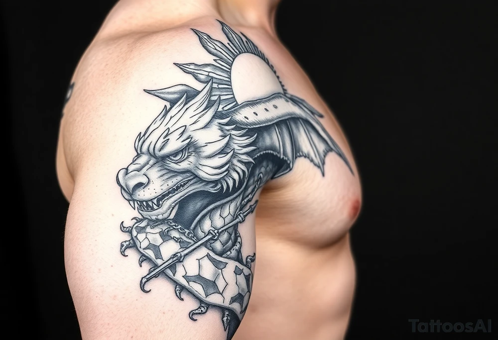 Left arm sleeve. I already have a sun on my deltoid made out of stone. Add theme from the movie never ending story with felcor and atrui tattoo idea