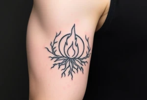 a round flame imprisoned in a roots circle tattoo idea