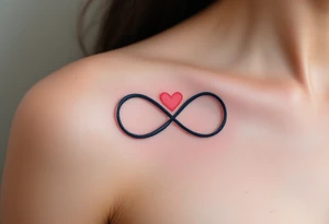 A navy blue infinity figure embracing a glowing coral pink heart at the top. tattoo idea