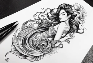 flowing mermaid tail with fan tip tentacles tattoo idea