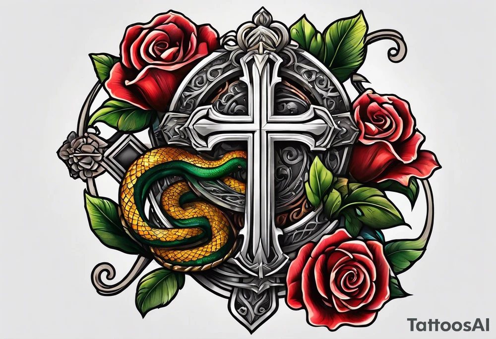 Cross and serpent tattoo idea