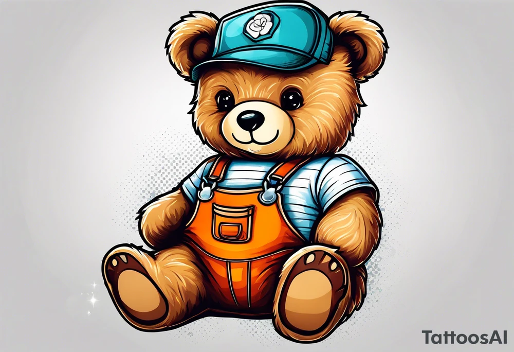 teddy bear in overalls tattoo idea